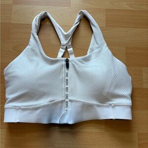 White Ribbed Sports Bra with Racerback and Front Closure